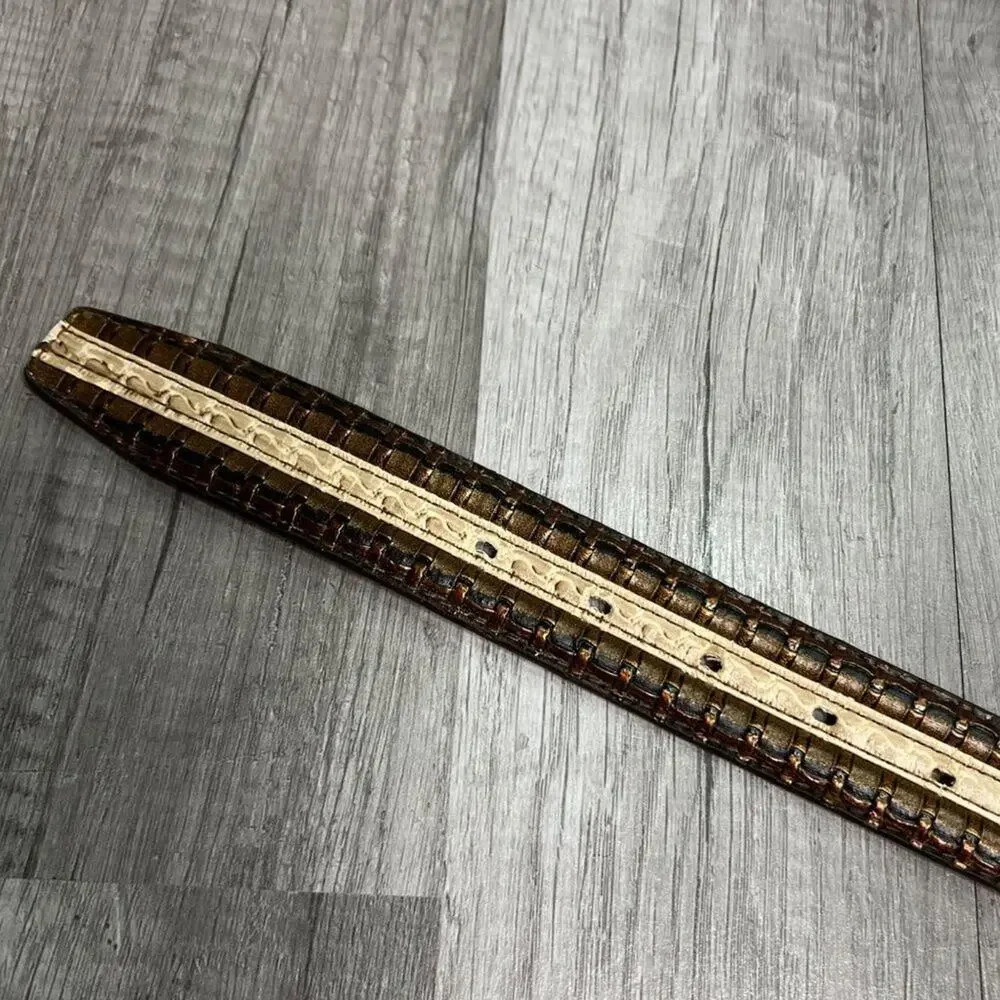 GENUINE Leather Neutral Tone Brown Tan Textured Belt Medium